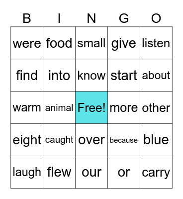 1st Grade Sight Words Bingo Card