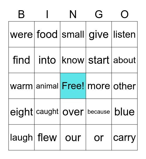 1st Grade Sight Words Bingo Card
