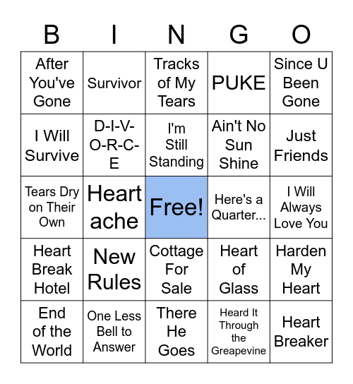 Break Up Bingo Card