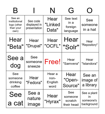 Fedora User Group Meeting BINGO Card