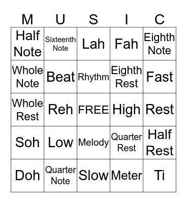 MUSIC Bingo Card