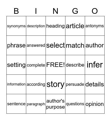 Test Words Bingo Card
