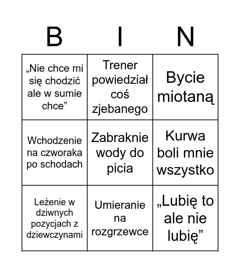 Klaudia po treningu Bingo Card