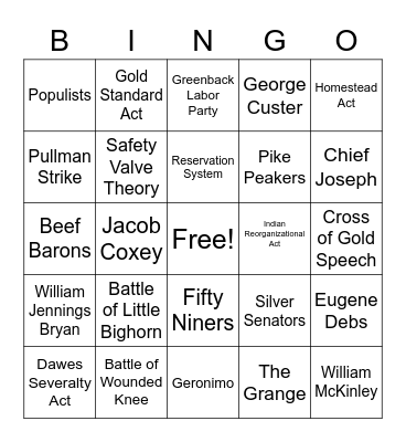 The Great West and Agricultural Revolution Bingo Card