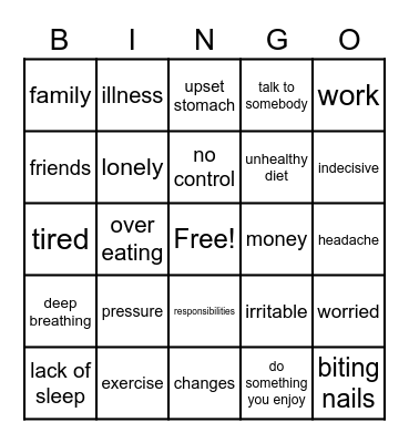 Stress Bingo Card