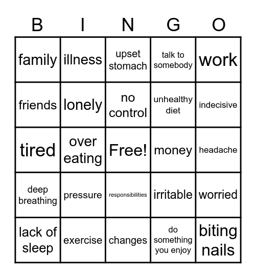 Stress Bingo Card