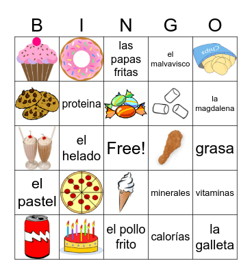 G5 U3 Junk foods Bingo Card