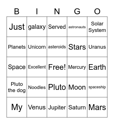Unicorn Noodles Bingo Card