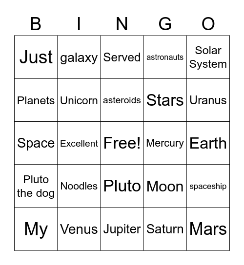 Unicorn Noodles Bingo Card