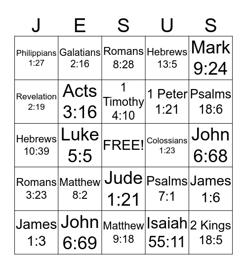 FAITH Bingo Card