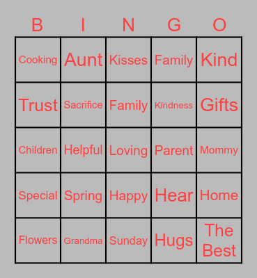 Mothers Day Bingo Card