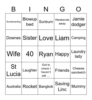 Claire is 40 Bingo Card