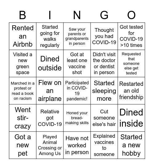 Tarvin Lab Pandemic Bingo Card
