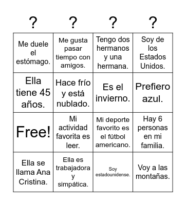 Lleno - Unas Preguntas Bingo Card