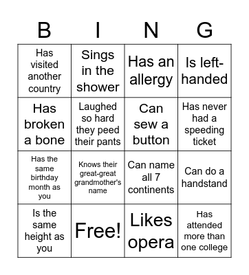 FIND SOMEONE WHO... Bingo Card
