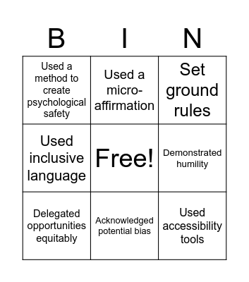 Inclusive Workshop Bingo Card