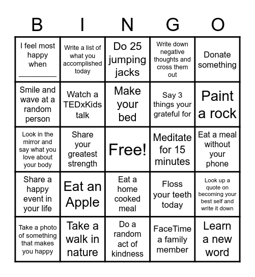 Best Self Bingo Card