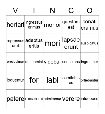 Deponent Verbs Indicitive Mood Bingo Card