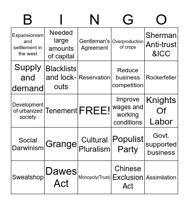 Unit 6 USHG Bingo Card