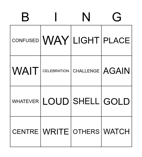 Untitled Bingo Card