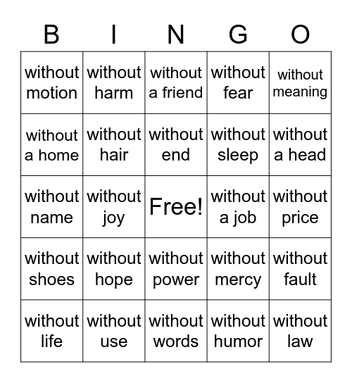 without something -less Bingo Card