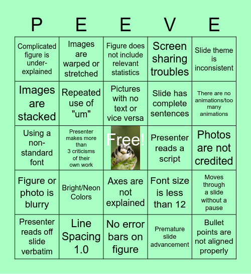 Pet Peeve Bingo Card