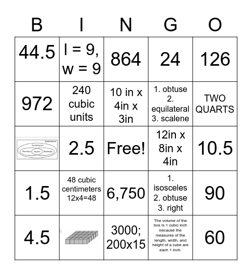 5th grade math test unit 8 review Bingo Card