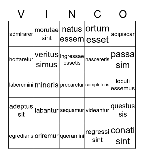 Deponent Verbs Subjunctive Mood Bingo Card