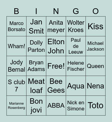 Muziekbingo VGGNet! Bingo Card