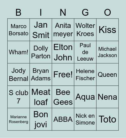 Muziekbingo VGGNet! Bingo Card