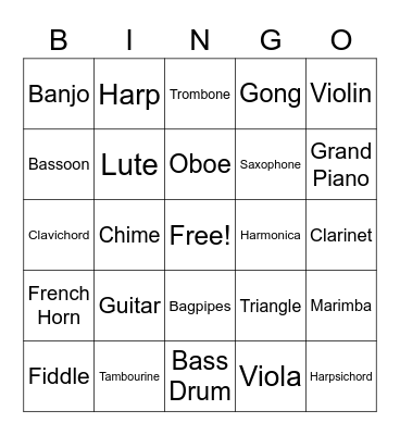 Instruments Bingo Card