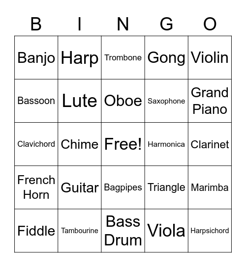 Instruments Bingo Card