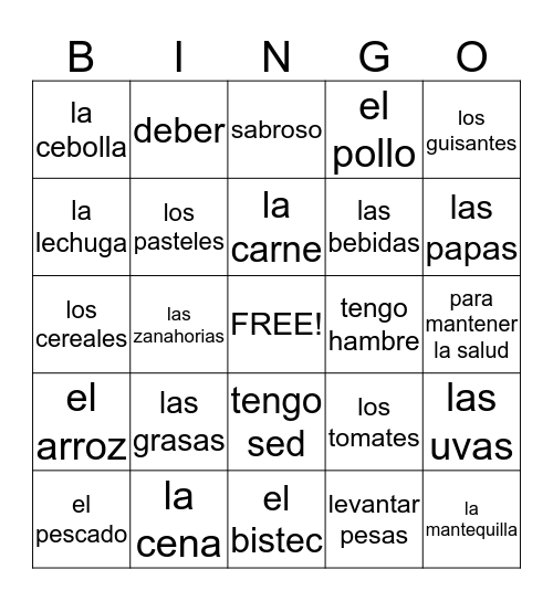 La Comida Bingo Card