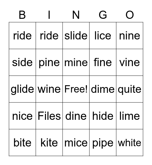 Long i Bingo Card
