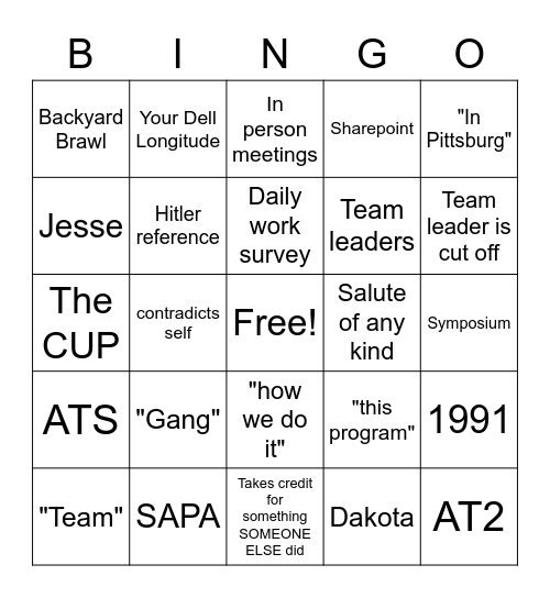 Staff Meeting Bingo Card
