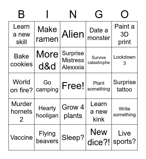 Spider-Dan’s 2021 Bingo Card