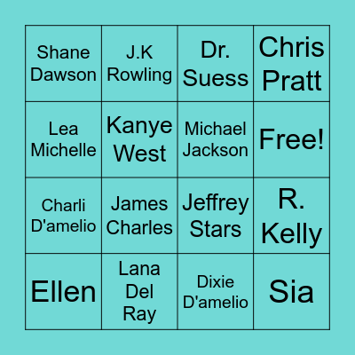 Cancelled Celebrities Bingo Card