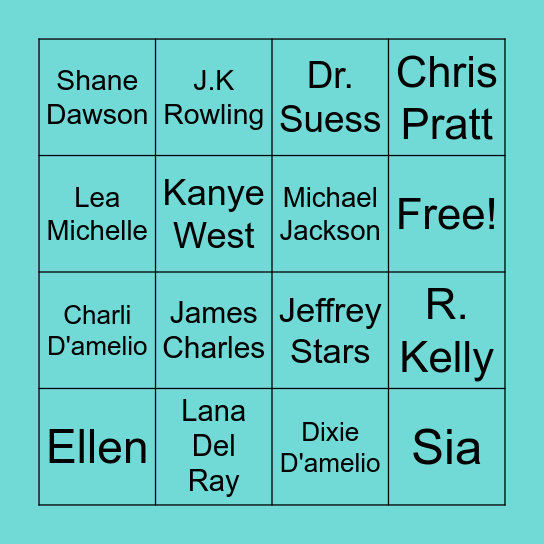 Cancelled Celebrities Bingo Card