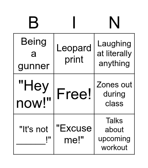 Nadia Bingo Card