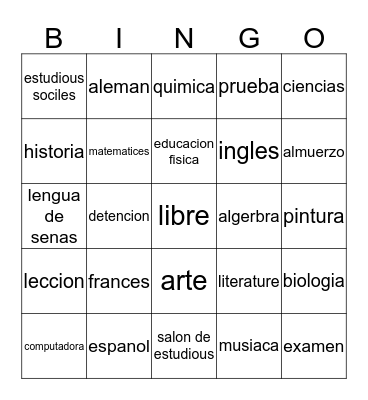 spanish bingo Card