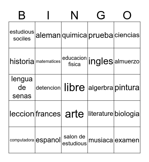 spanish bingo Card