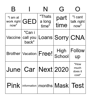 Untitled Bingo Card