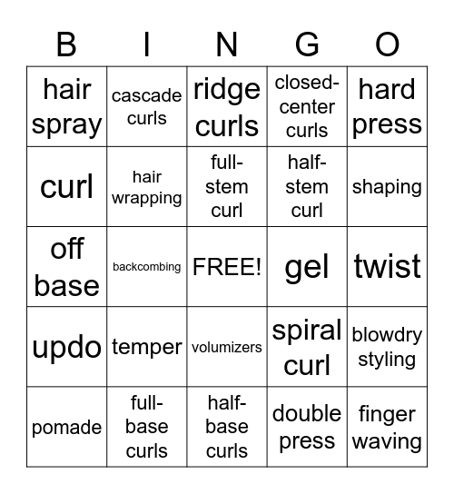 Hairstyling Bingo Card