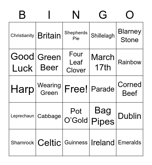 St. Paddy’s Luncheon Bingo Card