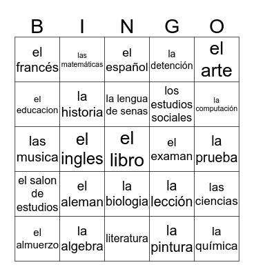 Spanish bingo (Classes in school) Bingo Card