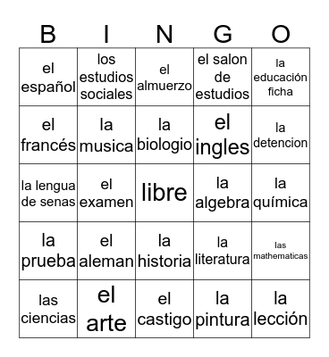 bingo español Bingo Card