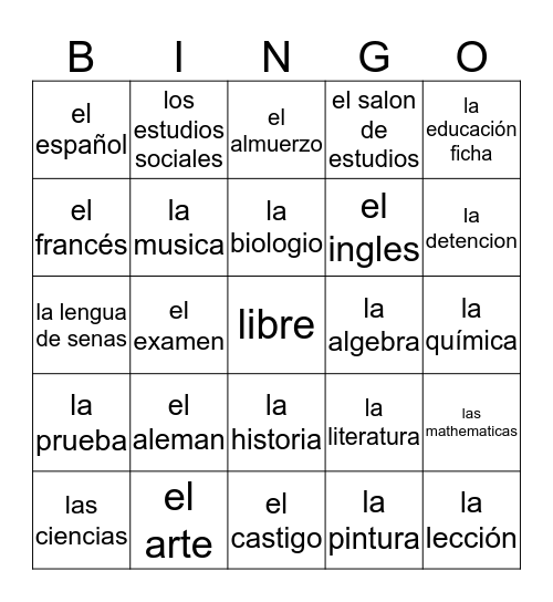 bingo español Bingo Card