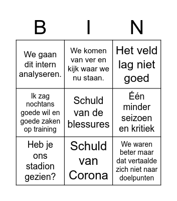 KAA GENT BINGO Card