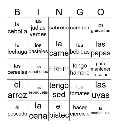 La Comida Bingo Card