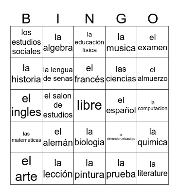 bingo de español Bingo Card